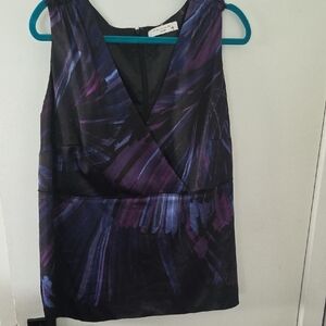 Tahari V-Neck Satin Sleeveless Shirt Purple and Black